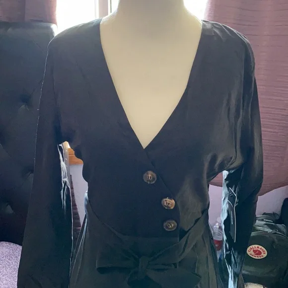 Washed Black Suede Button-Up Midi Dress - Picture 8 of 9